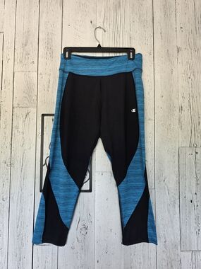 Champion Blue & Black Colorblock Athletic Capri Leggings Women's Size L Yoga